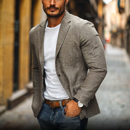 Men's Blazer | Cotton Linen Blend | Notch Lapel | Single-Breasted | Slim Fit | Casual & Dressy | Versatile Outerwear | Lightweight & Comfortable | Functional Pockets | Multiple Sizes
