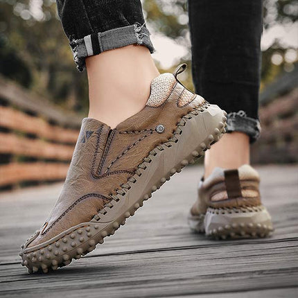 Men's Vintage Leather Slip-On Shoes | Casual Sports & Hiking | Comfortable Massaging Insole | Non-Slip Sole | Lightweight & Flexible