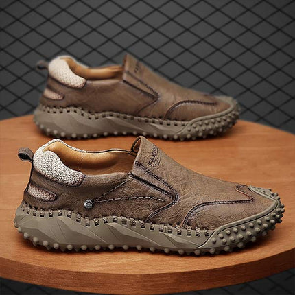 Men's Vintage Leather Slip-On Shoes | Casual Sports & Hiking | Comfortable Massaging Insole | Non-Slip Sole | Lightweight & Flexible