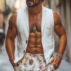 Men's Linen Vest | White | Classic Lapel Collar | Lightweight Breathable Design | Casual & Dressy | Sleeveless | Button Closure | S-XXXL | Summer Fashion Outerwear