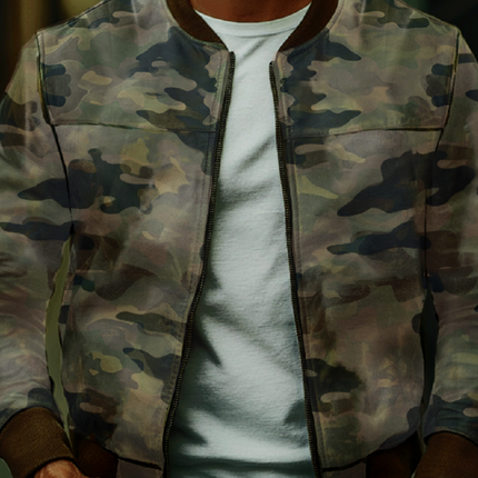 Men's Leather Jacket | Casual Camouflage | Baseball Style | Premium Material | Classic Collar | Full Zipper | Long Sleeves | Functional Pockets | Urban Fashion | Versatile Wardrobe Essential