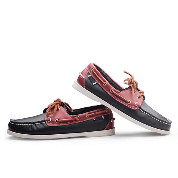 Men's Leather Moc-Toe Boat Shoes | 360° Lacing System | Rustproof Eyelets | Contrast Stitching | Flexible Outsole | Casual Cool Style | Timeless Appeal