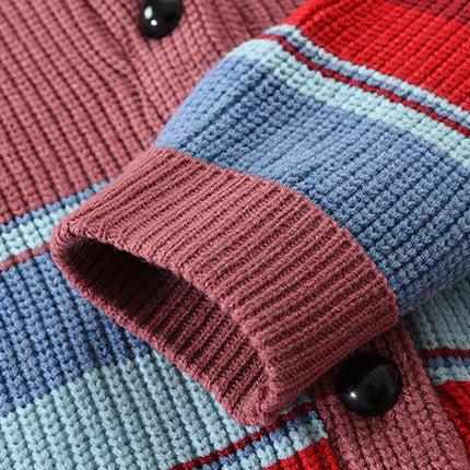 Men's Sweater Jacket | Colorblock Design | Lapel Collar | Button Closure | Soft Knit Fabric | Casual & Semi-Formal Wear | Comfortable Outerwear for All Seasons | Versatile Men's Fashion