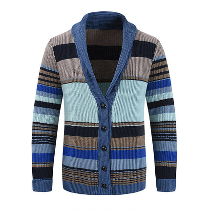 Men's Sweater Jacket | Colorblock Design | Lapel Collar | Button Closure | Soft Knit Fabric | Casual & Semi-Formal Wear | Comfortable Outerwear for All Seasons | Versatile Men's Fashion