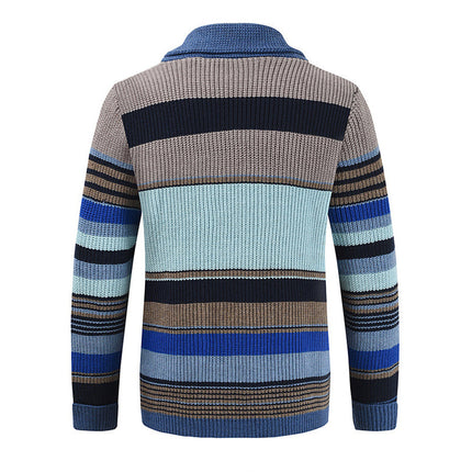 Men's Sweater Jacket | Colorblock Design | Lapel Collar | Button Closure | Soft Knit Fabric | Casual & Semi-Formal Wear | Comfortable Outerwear for All Seasons | Versatile Men's Fashion