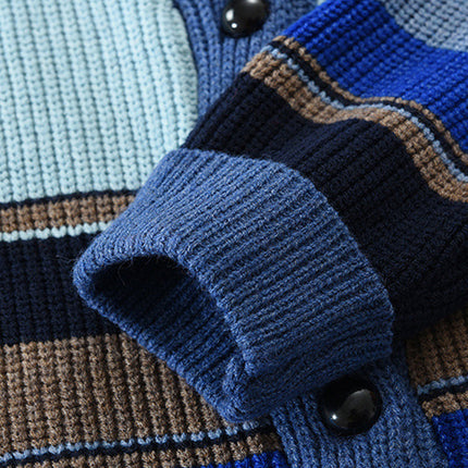 Men's Sweater Jacket | Colorblock Design | Lapel Collar | Button Closure | Soft Knit Fabric | Casual & Semi-Formal Wear | Comfortable Outerwear for All Seasons | Versatile Men's Fashion