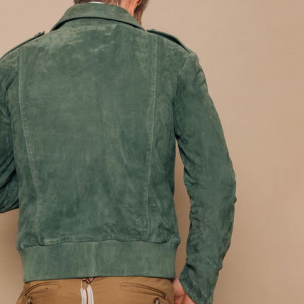 Men's Suede Jacket | Retro Lapel Design | Zipper Breast Pocket | Velvety Soft Texture | Elastic Ribbed Hem | Unique Cuff Zipper | Vintage Truck Driver Inspired | Durable Soft-Touch Suede | Dual-Directional Zipper