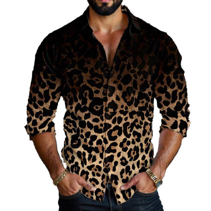 Men's Long Sleeve Shirt | Leopard Gradient Print | Lightweight Cotton Blend | Stylish Lapel Collar | Trendy Casual & Dress Wear | Sizes S-3XL | Unique Bold Design | Fashion-forward Wardrobe Essential