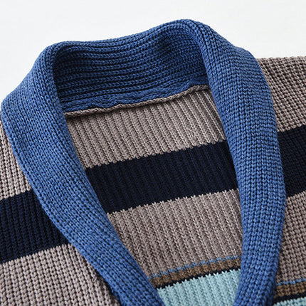 Men's Sweater Jacket | Colorblock Design | Lapel Collar | Button Closure | Soft Knit Fabric | Casual & Semi-Formal Wear | Comfortable Outerwear for All Seasons | Versatile Men's Fashion