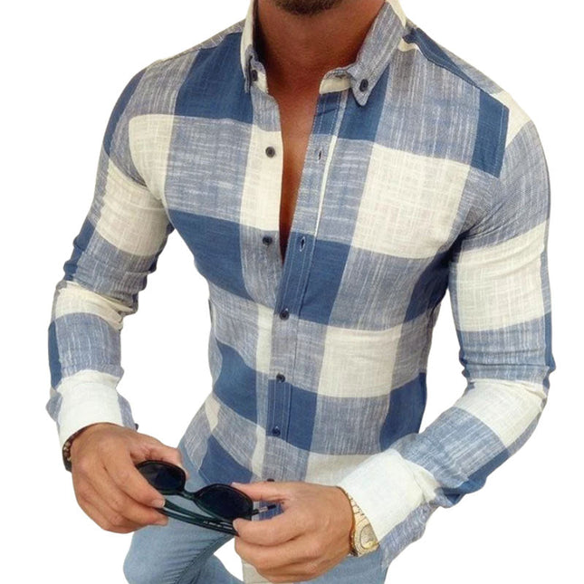 Men's Cotton Plaid Shirt | Slim Fit | Long Sleeve | Lapel Collar | Casual Style | 100% Breathable Cotton | Versatile Design | Easy Care | Multiple Sizes Available | Perfect for All Seasons