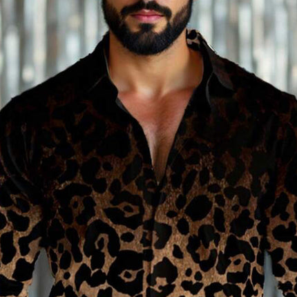Men's Long Sleeve Shirt | Leopard Gradient Print | Lightweight Cotton Blend | Stylish Lapel Collar | Trendy Casual & Dress Wear | Sizes S-3XL | Unique Bold Design | Fashion-forward Wardrobe Essential