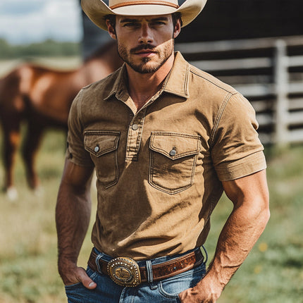 Men's Short Sleeve Casual Shirt | 100% Cotton | Solid Color | Multi-Pocket Design | Breathable | Versatile | Relaxed Fit | Ideal for Everyday Wear | Comfortable & Durable | Perfect for Casual Outfits