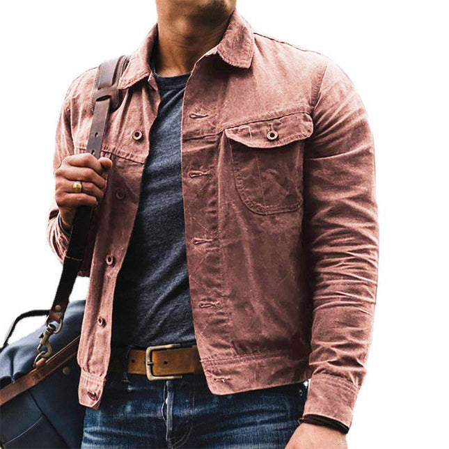 Men's Vintage Slim Fit Lapel Jacket | Long Sleeve | Single-Breasted | Polyester Blend | Spring Autumn | Casual Retro Style | Chest Pockets | Timeless Outerwear Fashion