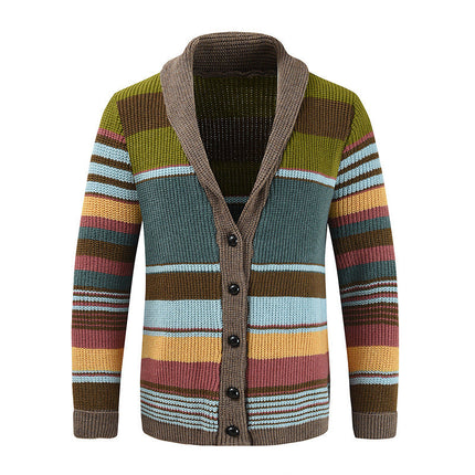 Men's Sweater Jacket | Colorblock Design | Lapel Collar | Button Closure | Soft Knit Fabric | Casual & Semi-Formal Wear | Comfortable Outerwear for All Seasons | Versatile Men's Fashion