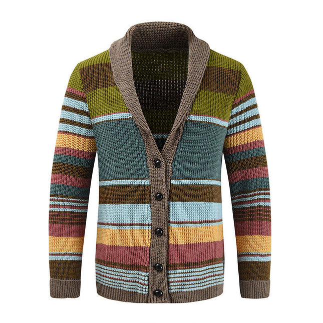 Men's Sweater Jacket | Colorblock Design | Lapel Collar | Button Closure | Soft Knit Fabric | Casual & Semi-Formal Wear | Comfortable Outerwear for All Seasons | Versatile Men's Fashion