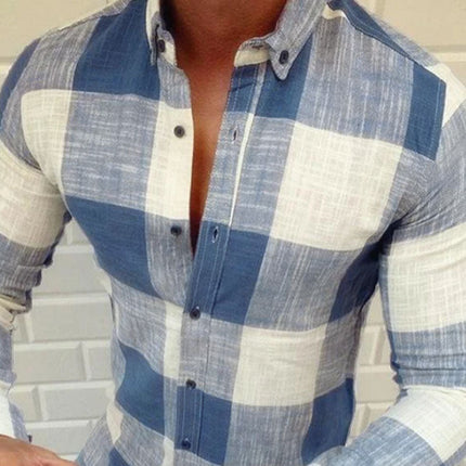 Men's Cotton Plaid Shirt | Slim Fit | Long Sleeve | Lapel Collar | Casual Style | 100% Breathable Cotton | Versatile Design | Easy Care | Multiple Sizes Available | Perfect for All Seasons
