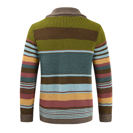 Men's Sweater Jacket | Colorblock Design | Lapel Collar | Button Closure | Soft Knit Fabric | Casual & Semi-Formal Wear | Comfortable Outerwear for All Seasons | Versatile Men's Fashion