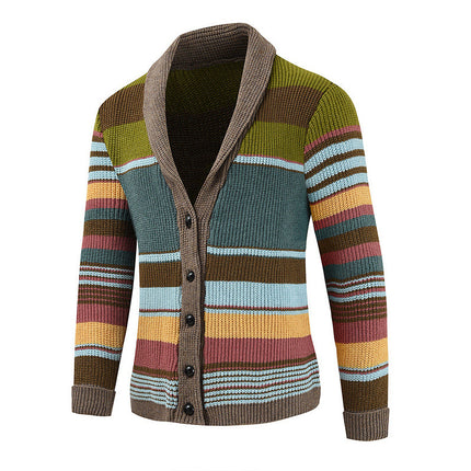 Men's Sweater Jacket | Colorblock Design | Lapel Collar | Button Closure | Soft Knit Fabric | Casual & Semi-Formal Wear | Comfortable Outerwear for All Seasons | Versatile Men's Fashion