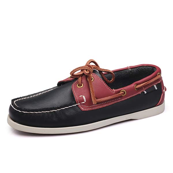 Men's Leather Moc-Toe Boat Shoes | 360° Lacing System | Rustproof Eyelets | Contrast Stitching | Flexible Outsole | Casual Cool Style | Timeless Appeal