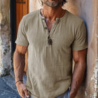 Men's Waffle Knit Henley Neck Slim Fit Short Sleeve T-Shirt | Cotton Blend | Breathable | Casual Style | Modern Design | Versatile | Comfortable Fit | Multiple Sizes | Variety of Colors
