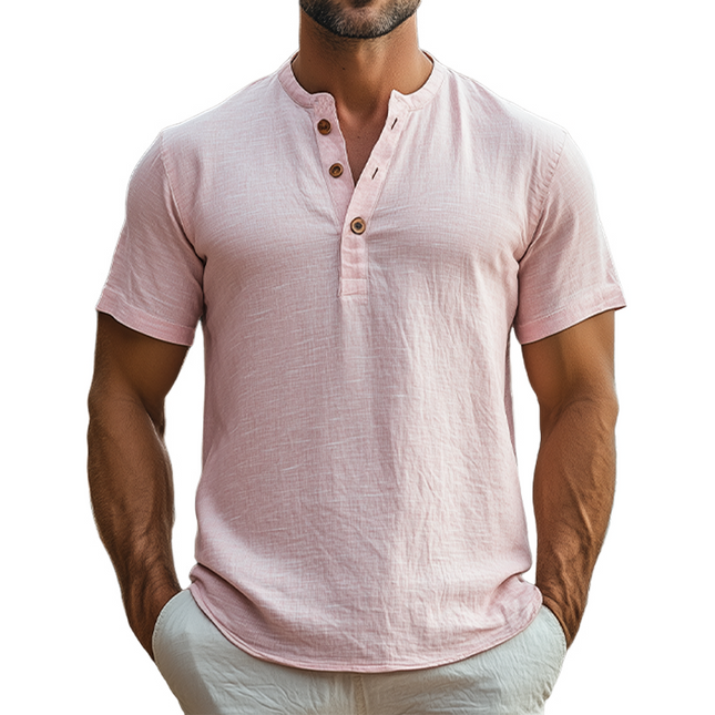 Men's Summer Breathable Hemp Henley | Casual Vacation Style | Short Sleeve T-Shirt | Lightweight | Moisture-Wicking | Relaxed Fit | Versatile Summer Wardrobe Staple