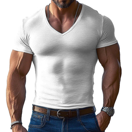Light Blue Men's V-neck T-shirt | Short Sleeve Slim Fit | Breathable Cotton Blend | Casual Wear | Sizes S-3XL