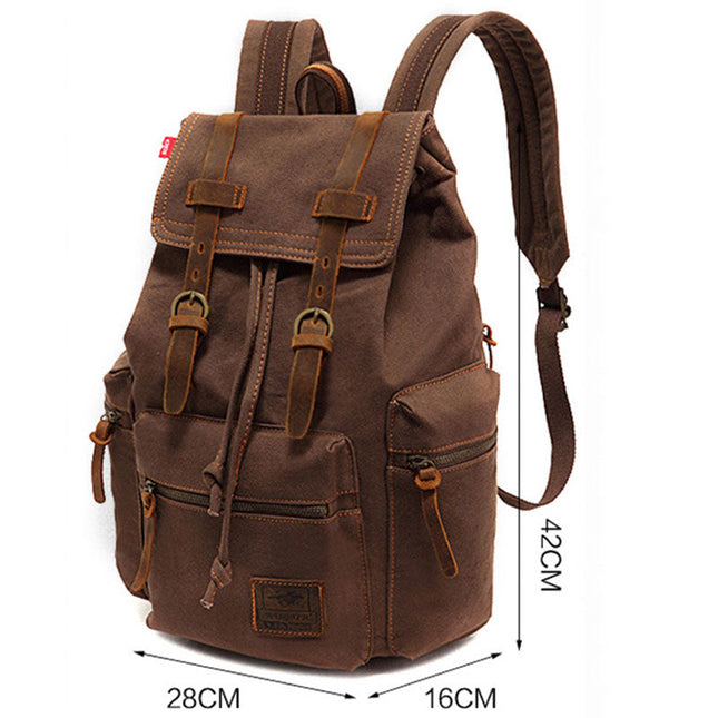 Vintage Canvas Backpack | Multi-Pocket Design | Water-Resistant Zippers | Durable High-Quality Fabric | PU Leather Straps | Adjustable for Comfort | Suitable for Hiking, Travel, School | Fits Laptops | 28x12x42cm