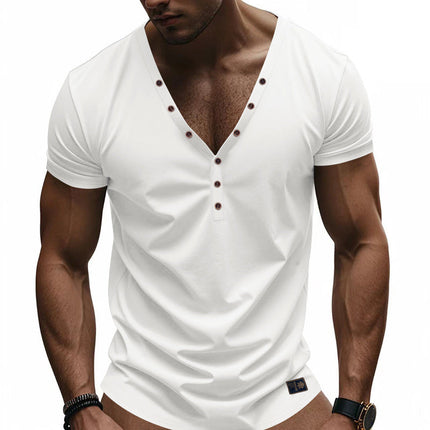 Men's V-Neck T-Shirt | Solid Color Cotton | Short Sleeve | Classic Casual Top | Breathable & Soft Fabric | Versatile Wardrobe Essential | Stylish & Comfortable | Sizes Available | Perfect for Layering