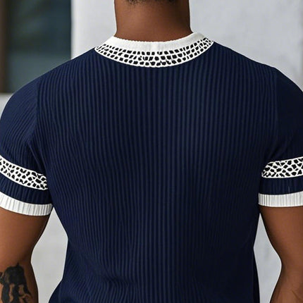 Men's Knitted T-Shirt | Contrast Web Design | Short Sleeve Round Neck | Stylish & Comfortable Casual Top | Breathable Fabric | Relaxed Fit for Versatile Wear | Perfect for Layering