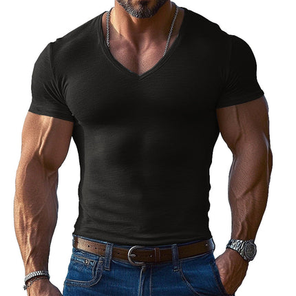Light Blue Men's V-neck T-shirt | Short Sleeve Slim Fit | Breathable Cotton Blend | Casual Wear | Sizes S-3XL