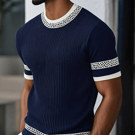 Men's Knitted T-Shirt | Contrast Web Design | Short Sleeve Round Neck | Stylish & Comfortable Casual Top | Breathable Fabric | Relaxed Fit for Versatile Wear | Perfect for Layering