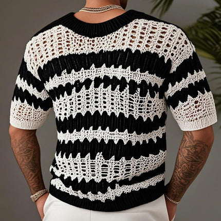 Men's V-neck Short-sleeved Sweater T-Shirt | Contrast Color | Soft Knitted Fabric | Casual Spring Summer Top | Lightweight & Breathable | Modern Sophisticated Style | All-day Comfort