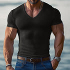 Light Blue Men's V-neck T-shirt | Short Sleeve Slim Fit | Breathable Cotton Blend | Casual Wear | Sizes S-3XL