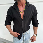 Men's Long Sleeve Casual Shirt | Solid Color | Subtle Stripes | Lapel Collar | Cotton Blend | Regular Fit | Versatile Style | Multiple Sizes | Comfortable Wear