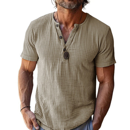 Men's Waffle Knit Henley Neck Slim Fit Short Sleeve T-Shirt | Cotton Blend | Breathable | Casual Style | Modern Design | Versatile | Comfortable Fit | Multiple Sizes | Variety of Colors