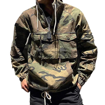 Men's Camo Pullover Hoodie | Multi-Pocket Outdoor Sweatshirt | Cotton Blend | Attached Hood | Machine Washable | Sizes S-XXXL | Rugged Style | Long Sleeve