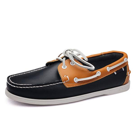 Men's Leather Moc-Toe Boat Shoes | 360° Lacing System | Rustproof Eyelets | Contrast Stitching | Flexible Outsole | Casual Cool Style | Timeless Appeal