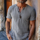 Men's Waffle Knit Henley Neck Slim Fit Short Sleeve T-Shirt | Cotton Blend | Breathable | Casual Style | Modern Design | Versatile | Comfortable Fit | Multiple Sizes | Variety of Colors
