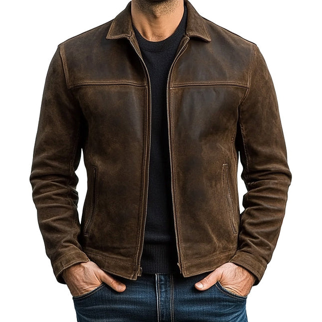 Men's Leather Jacket | Classic Style | Full Zipper Closure | Long Sleeves with Zippered Cuffs | Durable Premium Leather | Versatile Outerwear | Pockets & Reinforced Stitching | Black Army Green Brown