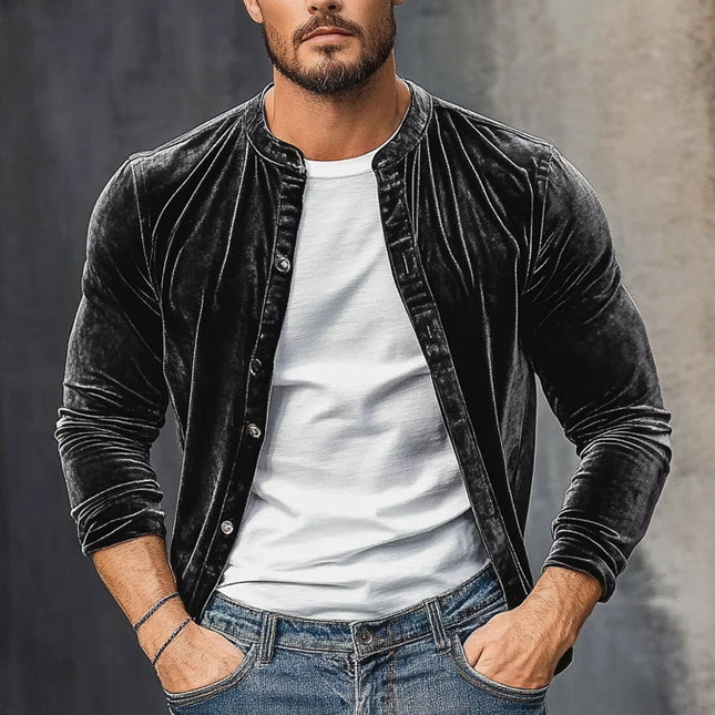 Men's Vintage Velvet Crew Neck Shirt | Long Sleeve | Retro Style | Premium Plush Fabric | Timeless Elegance | Comfortable Fit | Versatile Fashion | Elegant | Luxurious | Soft Texture | Classic Design