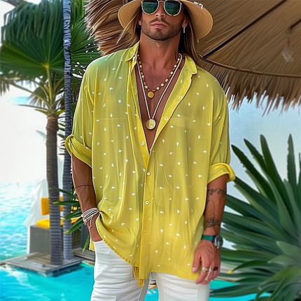 Men's Casual Chiffon Shirt | Dot Print Design | Long Sleeve | Lapel Collar | Lightweight & Breathable | Relaxed Fit | Versatile Style | Comfortable Fabric | Easy Care | Sizes S-XXL