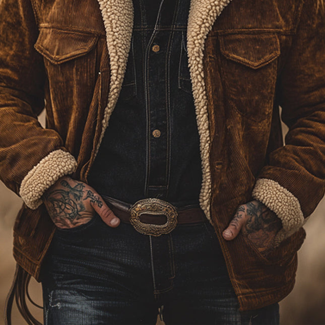 Men's Corduroy Warm Coat | Retro Solid Color | Lambswool Lining | Stand Collar | Long Sleeve Jacket | Short Length | Relaxed Fit | Button Closure | Fall Winter Outerwear | Casual Smart-Casual Style