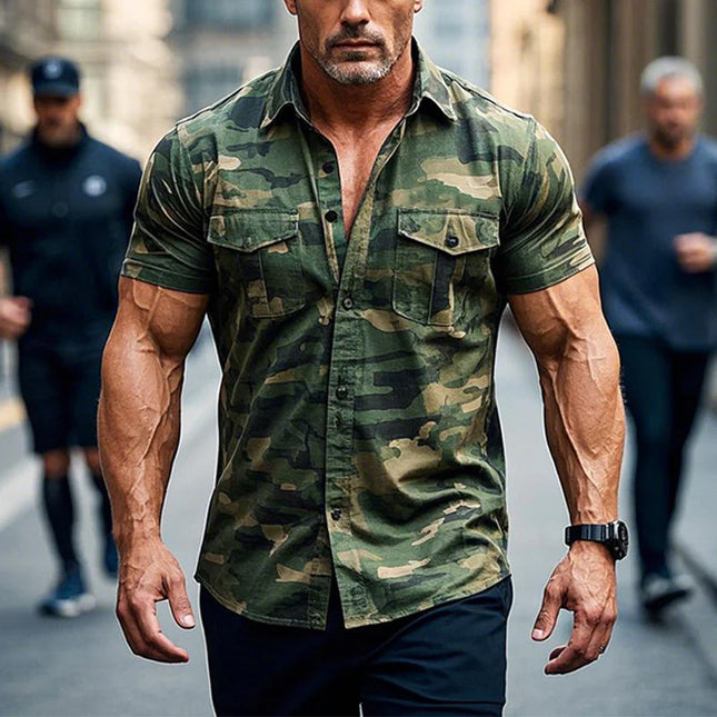 Men's Outdoor Classic Camouflage Short Sleeve Shirt | Casual Tactical Crew Neck | Hiking Camping | Sizes S-3XL