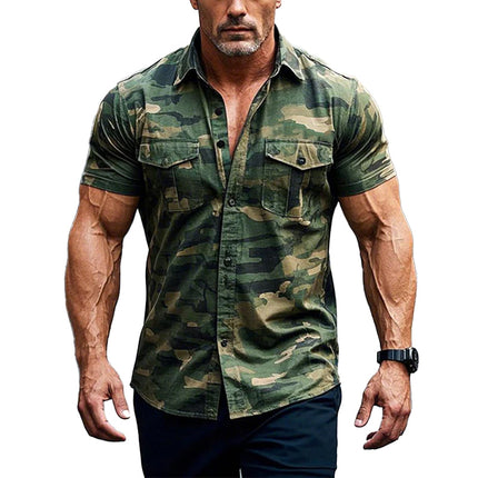 Men's Outdoor Classic Camouflage Short Sleeve Shirt | Casual Tactical Crew Neck | Hiking Camping | Sizes S-3XL