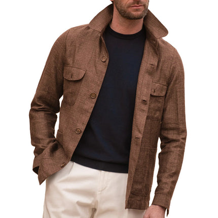 Men's Lightweight Linen Jacket | Single Breasted | Casual Long Sleeve | Lapel Collar | Thin Construction | Breathable Natural Fabric | Smart-Casual Outerwear | Versatile Layering Piece | Functional Pockets