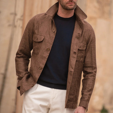 Men's Lightweight Linen Jacket | Single Breasted | Casual Long Sleeve | Lapel Collar | Thin Construction | Breathable Natural Fabric | Smart-Casual Outerwear | Versatile Layering Piece | Functional Pockets