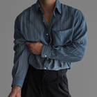 Men's Casual Shirt | Striped Pattern | Lapel Collar | Long Sleeve | Loose Fit | Soft Breathable Fabric | Versatile Wardrobe Staple | Easy-Care Fabric | Perfect for Weekend Outings & Casual Wear