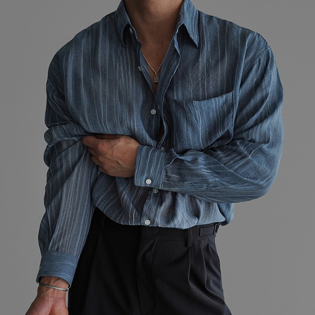 Men's Casual Shirt | Striped Pattern | Lapel Collar | Long Sleeve | Loose Fit | Soft Breathable Fabric | Versatile Wardrobe Staple | Easy-Care Fabric | Perfect for Weekend Outings & Casual Wear
