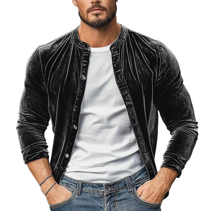 Men's Vintage Velvet Crew Neck Shirt | Long Sleeve | Retro Style | Premium Plush Fabric | Timeless Elegance | Comfortable Fit | Versatile Fashion | Elegant | Luxurious | Soft Texture | Classic Design