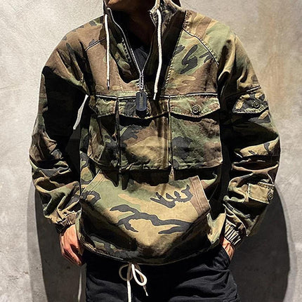 Men's Camo Pullover Hoodie | Multi-Pocket Outdoor Sweatshirt | Cotton Blend | Attached Hood | Machine Washable | Sizes S-XXXL | Rugged Style | Long Sleeve